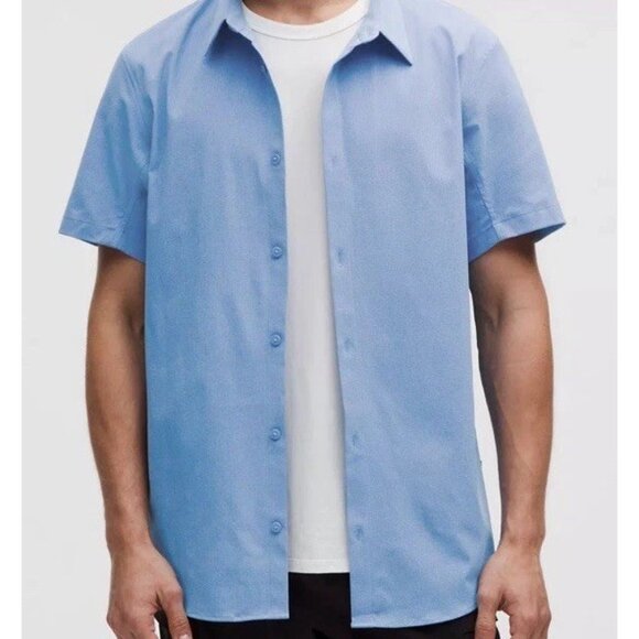 lululemon Airing Easy Short-Sleeve Light Blue Shirt mens sz XLButton Shirt - Picture 5 of 16
